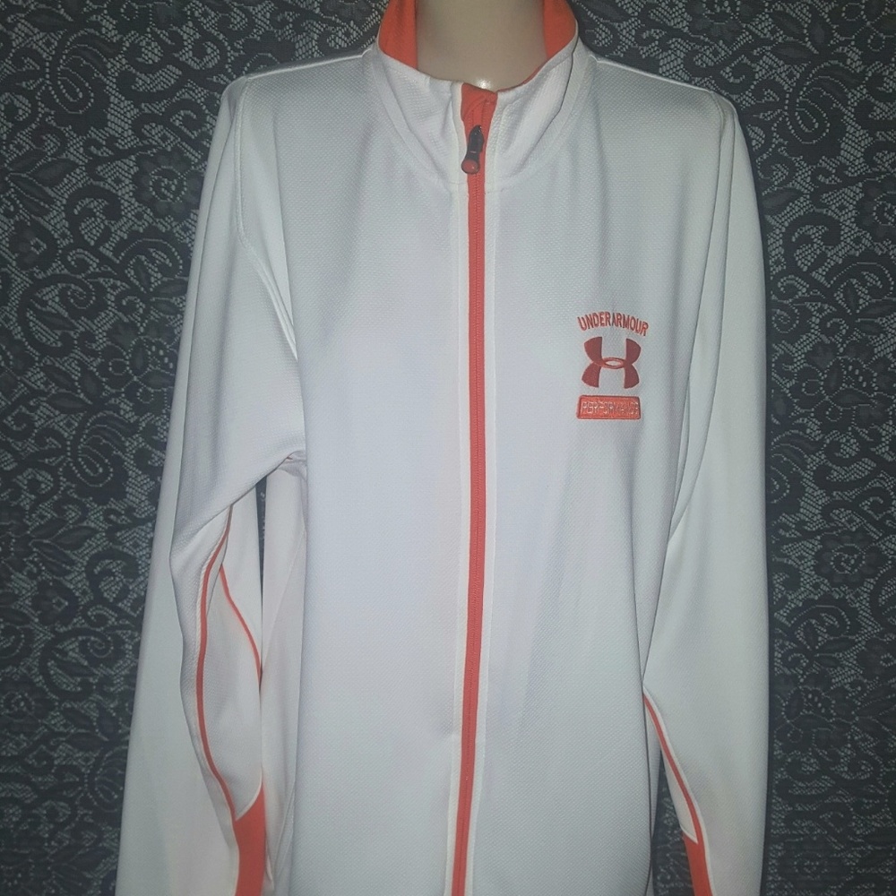 ☠NWT UNDER ARMOUR HARLEY ORANGE LOGO ZIP JACKET - Picture 2 of 5